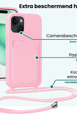 Forterra Forterra iPhone 15 Hoesje Pashouder met Koord - Lichtroze