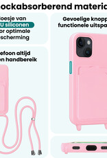 Forterra Forterra iPhone 15 Hoesje Pashouder met Koord - Lichtroze
