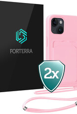 Forterra Forterra iPhone 15 Hoesje Pashouder met Koord - Lichtroze - 2 PACK