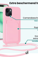 Forterra Forterra iPhone 15 Hoesje Pashouder met Koord - Lichtroze - 2 PACK