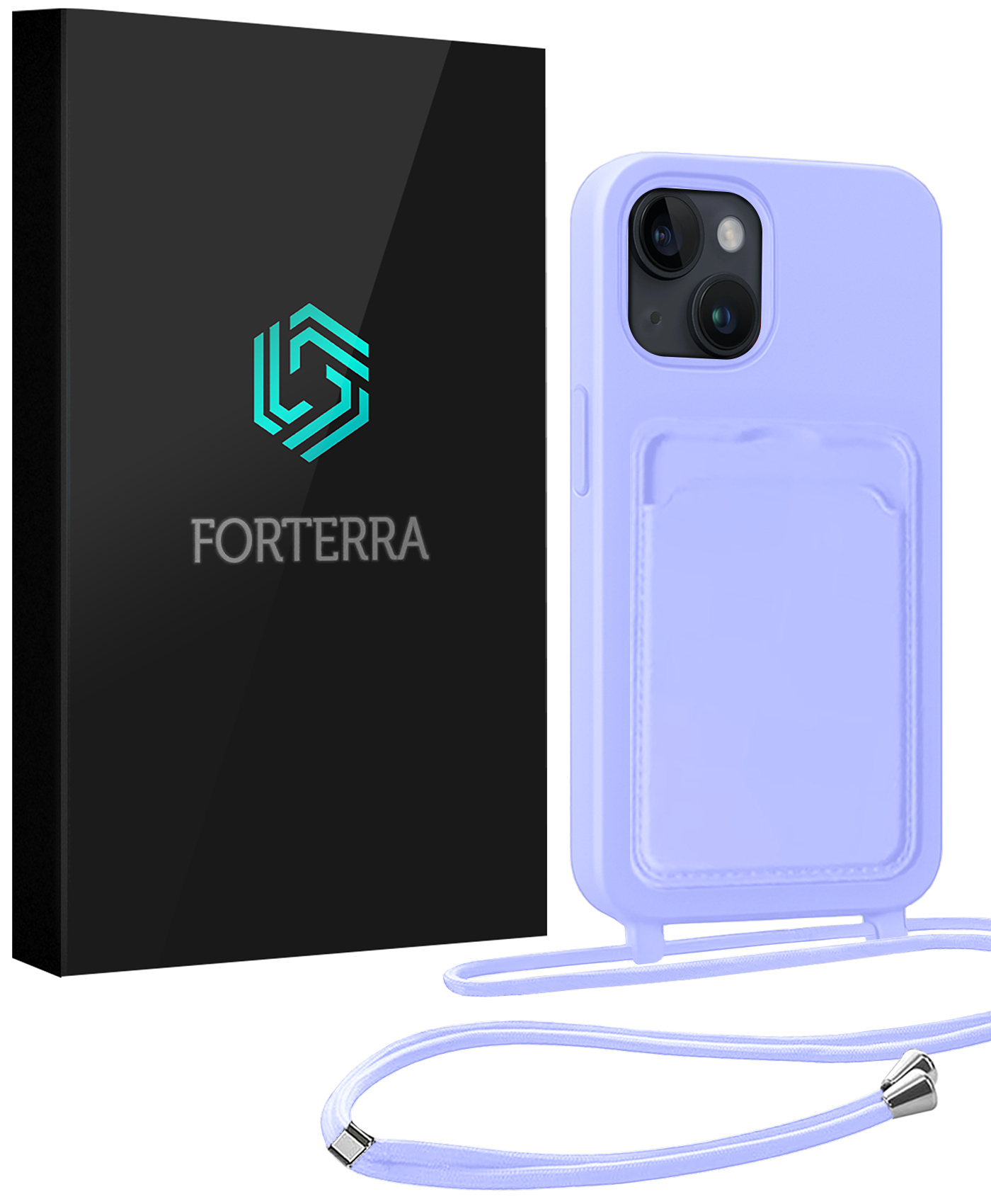 Forterra Forterra iPhone 15 Hoesje Pashouder met Koord - Lila