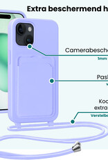Forterra Forterra iPhone 15 Hoesje Pashouder met Koord Met 2x Screenprotector - Lila