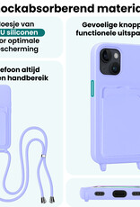 Forterra Forterra iPhone 15 Hoesje Pashouder met Koord Met 2x Screenprotector - Lila