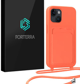 Forterra Forterra iPhone 15 Hoesje Pashouder met Koord - Papaya