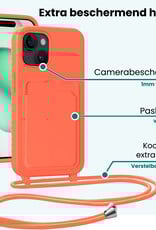 Forterra Forterra iPhone 15 Hoesje Pashouder met Koord Met 2x Screenprotector - Papaya