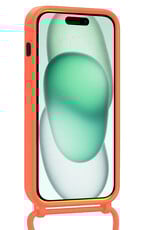 Forterra Forterra iPhone 15 Hoesje Pashouder met Koord Met 2x Screenprotector - Papaya