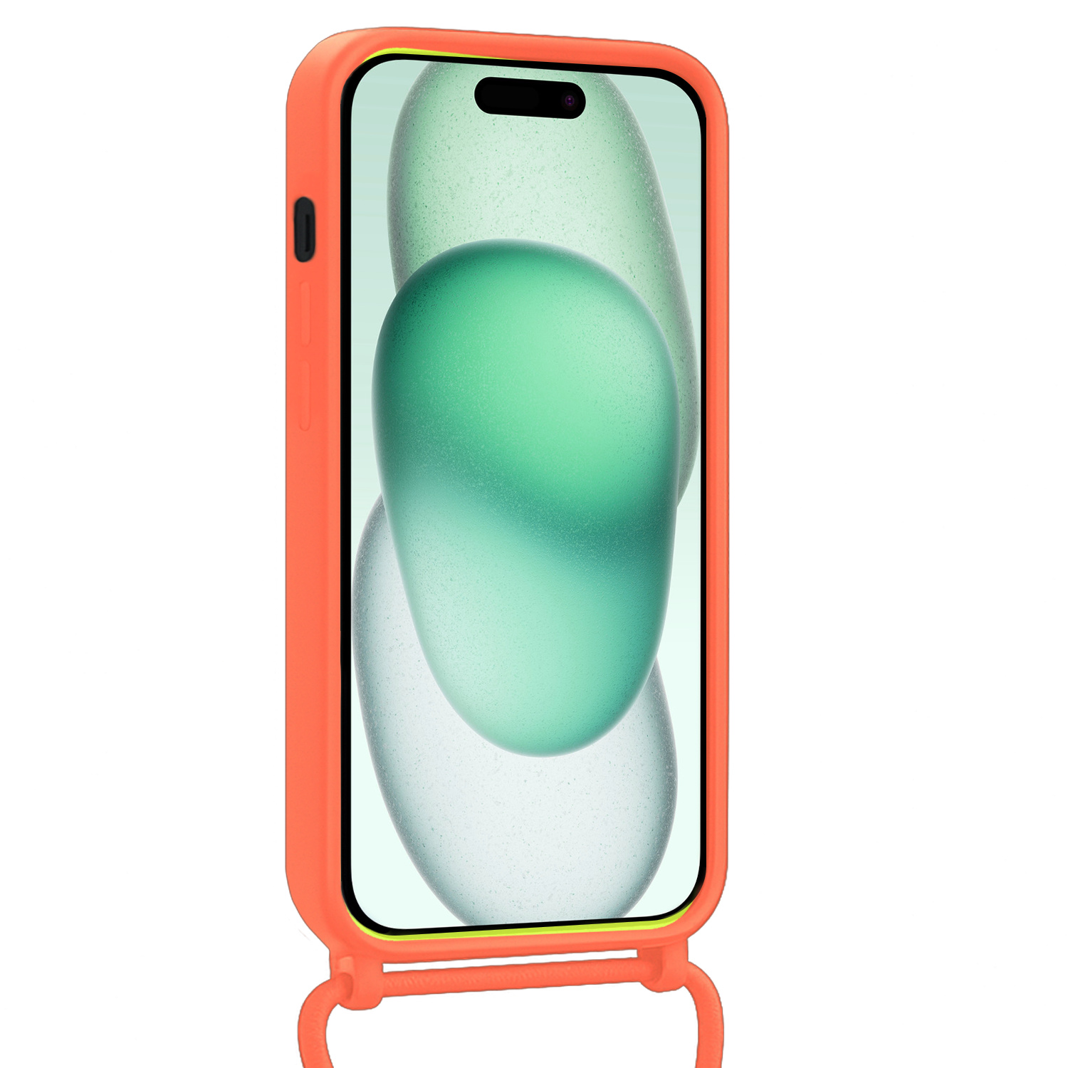 Forterra Forterra iPhone 15 Hoesje Pashouder met Koord Met 2x Screenprotector - Papaya
