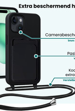 Forterra Forterra iPhone 15 Hoesje Pashouder met Koord - Zwart