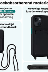 Forterra Forterra iPhone 15 Hoesje Pashouder met Koord Met Screenprotector - Zwart