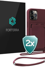 Forterra Forterra iPhone 15 Pro Hoesje Pashouder met Koord - Aubergine - 2 PACK