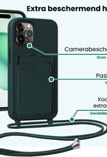Forterra Forterra iPhone 15 Pro Hoesje Pashouder met Koord Met 2x Screenprotector - Donkergroen