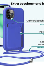 Forterra Forterra iPhone 15 Pro Hoesje Pashouder met Koord Met 2x Screenprotector - Fel Blauw