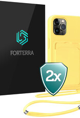 Forterra Forterra iPhone 15 Pro Hoesje Pashouder met Koord - Geel - 2 PACK