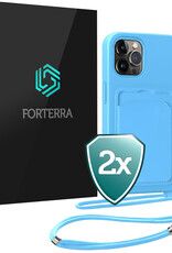 Forterra Forterra iPhone 15 Pro Hoesje Pashouder met Koord - Lichtblauw - 2 PACK