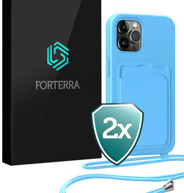 Forterra Forterra iPhone 15 Pro Hoesje Pashouder met Koord - Lichtblauw - 2 PACK