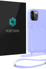 Forterra Forterra iPhone 15 Pro Hoesje Pashouder met Koord - Lila