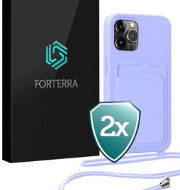 Forterra Forterra iPhone 15 Pro Hoesje Pashouder met Koord - Lila - 2 PACK
