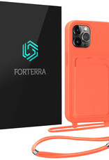 Forterra Forterra iPhone 15 Pro Hoesje Pashouder met Koord - Papaya