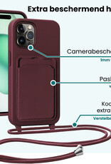Forterra Forterra iPhone 15 Pro Max Hoesje Pashouder met Koord - Aubergine - 2 PACK