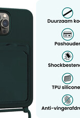 Forterra Forterra iPhone 15 Pro Max Hoesje Pashouder met Koord Met Screenprotector - Donkergroen