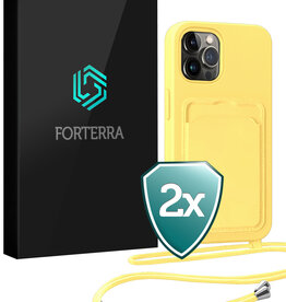 Forterra Forterra iPhone 15 Pro Max Hoesje Pashouder met Koord - Geel - 2 PACK