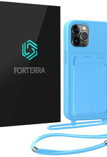 Forterra Forterra iPhone 15 Pro Max Hoesje Pashouder met Koord - Lichtblauw