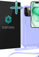 Forterra Forterra iPhone 15 Pro Max Hoesje Pashouder met Koord Met Screenprotector - Lila