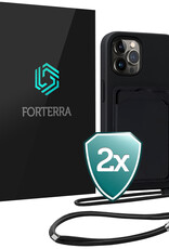 Forterra Forterra iPhone 15 Pro Max Hoesje Pashouder met Koord - Zwart - 2 PACK