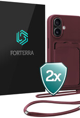 Forterra Forterra iPhone 16 Plus Hoesje Pashouder met Koord - Aubergine - 2 PACK