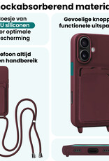 Forterra Forterra iPhone 16 Plus Hoesje Pashouder met Koord - Aubergine - 2 PACK