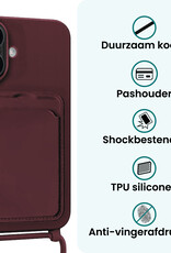 Forterra Forterra iPhone 16 Plus Hoesje Pashouder met Koord Met Screenprotector - Aubergine