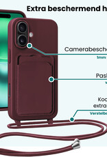 Forterra Forterra iPhone 16 Plus Hoesje Pashouder met Koord Met Screenprotector - Aubergine