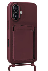 Forterra Forterra iPhone 16 Plus Hoesje Pashouder met Koord Met Screenprotector - Aubergine