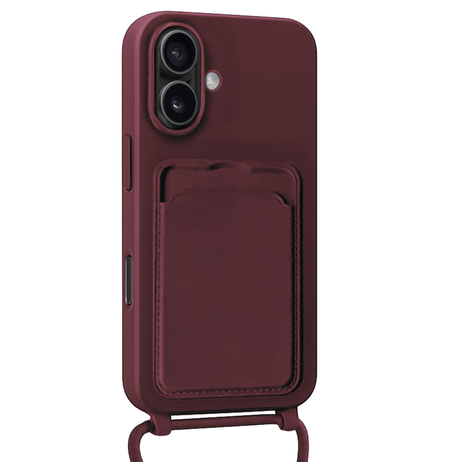Forterra Forterra iPhone 16 Plus Hoesje Pashouder met Koord Met 2x Screenprotector - Aubergine