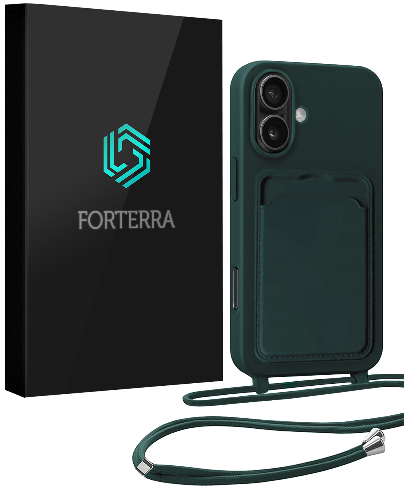 Forterra Forterra iPhone 16 Plus Hoesje Pashouder met Koord - Donkergroen