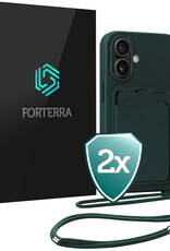 Forterra Forterra iPhone 16 Plus Hoesje Pashouder met Koord - Donkergroen - 2 PACK