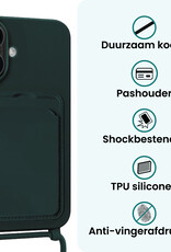 Forterra Forterra iPhone 16 Plus Hoesje Pashouder met Koord Met 2x Screenprotector - Donkergroen