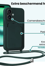 Forterra Forterra iPhone 16 Plus Hoesje Pashouder met Koord Met 2x Screenprotector - Donkergroen