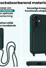 Forterra Forterra iPhone 16 Plus Hoesje Pashouder met Koord Met 2x Screenprotector - Donkergroen