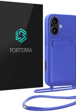 Forterra Forterra iPhone 16 Plus Hoesje Pashouder met Koord - Fel Blauw