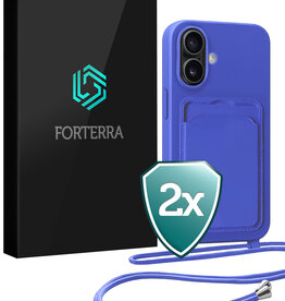 Forterra Forterra iPhone 16 Plus Hoesje Pashouder met Koord - Fel Blauw - 2 PACK