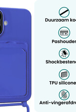 Forterra Forterra iPhone 16 Plus Hoesje Pashouder met Koord Met Screenprotector - Fel Blauw