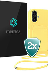 Forterra Forterra iPhone 16 Plus Hoesje Pashouder met Koord - Geel - 2 PACK