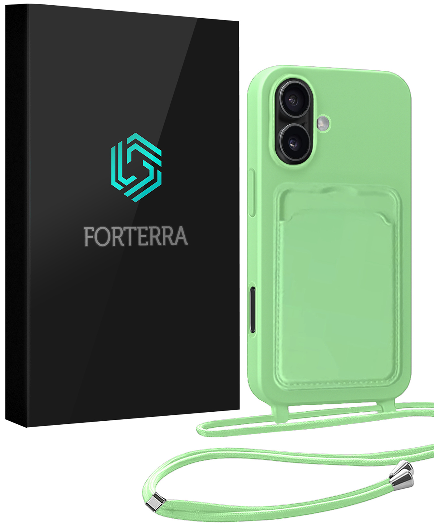 Forterra Forterra iPhone 16 Plus Hoesje Pashouder met Koord - Groen