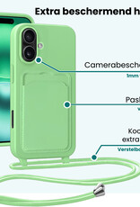 Forterra Forterra iPhone 16 Plus Hoesje Pashouder met Koord Met 2x Screenprotector - Groen