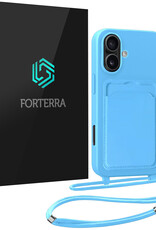 Forterra Forterra iPhone 16 Plus Hoesje Pashouder met Koord - Lichtblauw