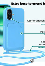 Forterra Forterra iPhone 16 Plus Hoesje Pashouder met Koord - Lichtblauw