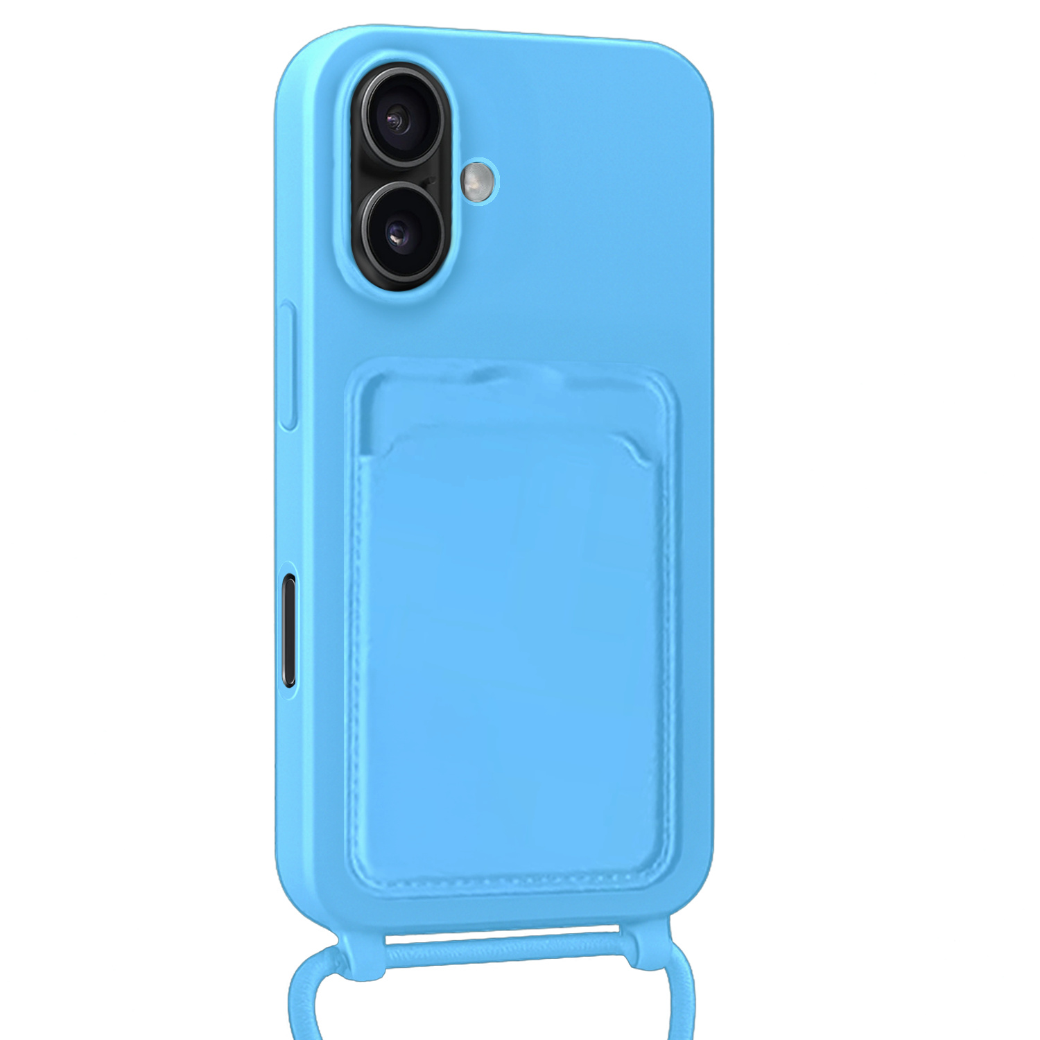 Forterra Forterra iPhone 16 Plus Hoesje Pashouder met Koord Met Screenprotector - Lichtblauw