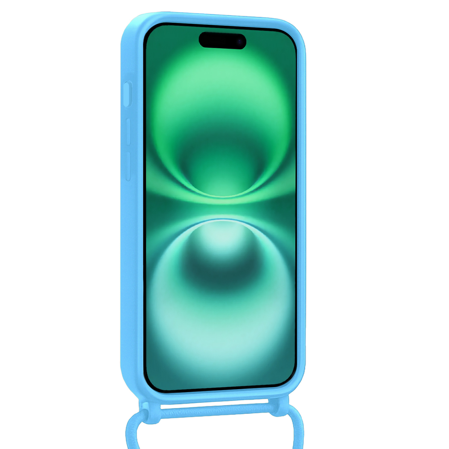 Forterra Forterra iPhone 16 Plus Hoesje Pashouder met Koord Met Screenprotector - Lichtblauw