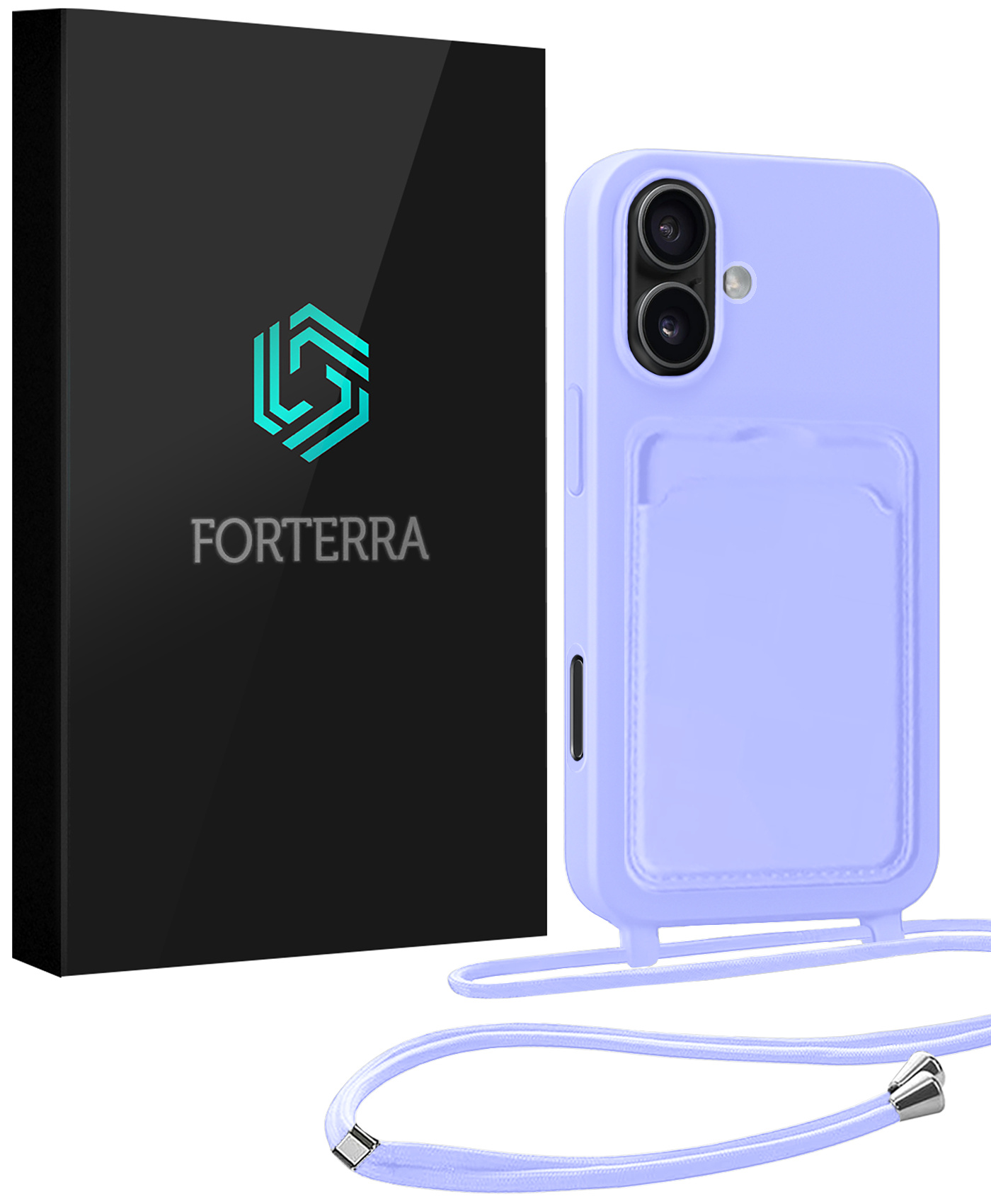 Forterra Forterra iPhone 16 Plus Hoesje Pashouder met Koord - Lila